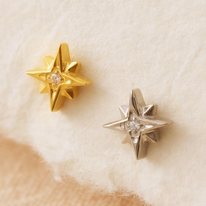 Puce d'oreille labret étoile en titane 18 g/16 g • Boucle d'oreille tragus • Hélice • Cartilage • Filetage interne • Boucle d'oreille à dos plat • Cadeau pour elle