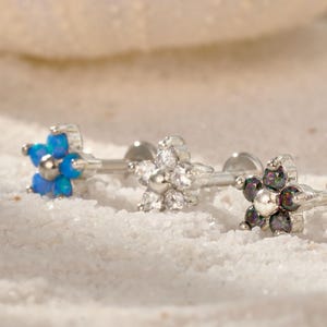 18G/16G Titanium Opal Flower Stud Earring • Tragus Earring • Helix • Cartilage • Internally threaded • Flat Back Earring• Gift for Her