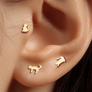 18G / 16G Titan kleine Katze Labret Ohrstecker • Tragus Ohrring • Helix • Knorpel • Innengewinde • Flachrück Ohrring