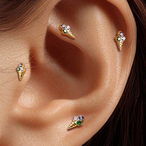 18G/16G Titanium Ice Cream Stud Earring • Tragus Earring • Helix • Cartilage • Internally threaded • Flat Back Earring • Gift for Her