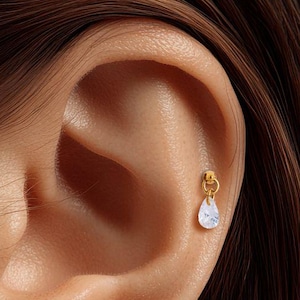 Boucle d'oreille à hélice verticale en titane 18 g/16 g • Boucle d'oreille pendante • Boucle d'oreille tragus • Cartilage • Filetage interne • Boucle d'oreille à dos plat