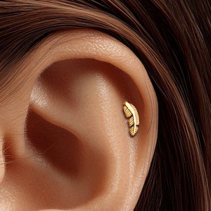 Puce d'oreille plume en titane 18 g/16 g • Boucle d'oreille tragus • Hélice • Cartilage • Filetage interne • Boucle d'oreille à dos plat • Cadeau pour elle