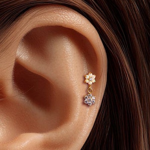 Puce d'oreille pendante en titane 18 g/16 g • Boucle d'oreille tragus • Hélice • Cartilage • Filetage interne • Boucle d'oreille à l'arrière plat • Cadeau pour elle