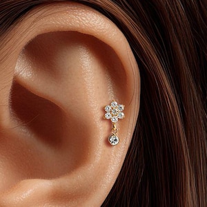 Puce d'oreille pendante en titane 18 g/16 g • Boucle d'oreille tragus • Hélice • Cartilage • Filetage interne • Boucle d'oreille à l'arrière plat • Cadeau pour elle