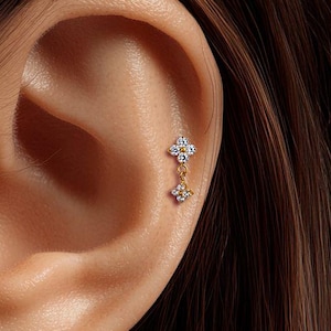 Puce d'oreille pendante en titane 18 g/16 g • Boucle d'oreille tragus • Hélice • Cartilage • Filetage interne • Boucle d'oreille à l'arrière plat • Cadeau pour elle