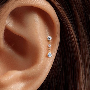 18G/16G Titanium Dangle Stud Earring • Tragus Earring • Helix • Cartilage • Internally threaded • Flat Back Earring • Gift for Her