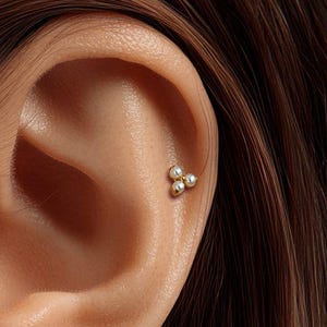18G / 16G Titan Perle Dreifaltigkeits-Bolzenohrring • Tragus Ohrring • Helix • Knorpel • Innengewinde • Flachrück Ohrring • Geschenk für Sie