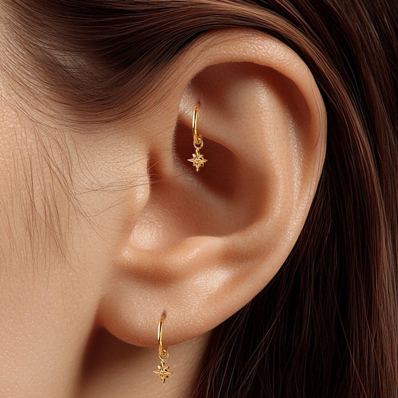 18G/16G Titanium Dangle Huggie Hoop • Rook Piercing • Helix Hoop