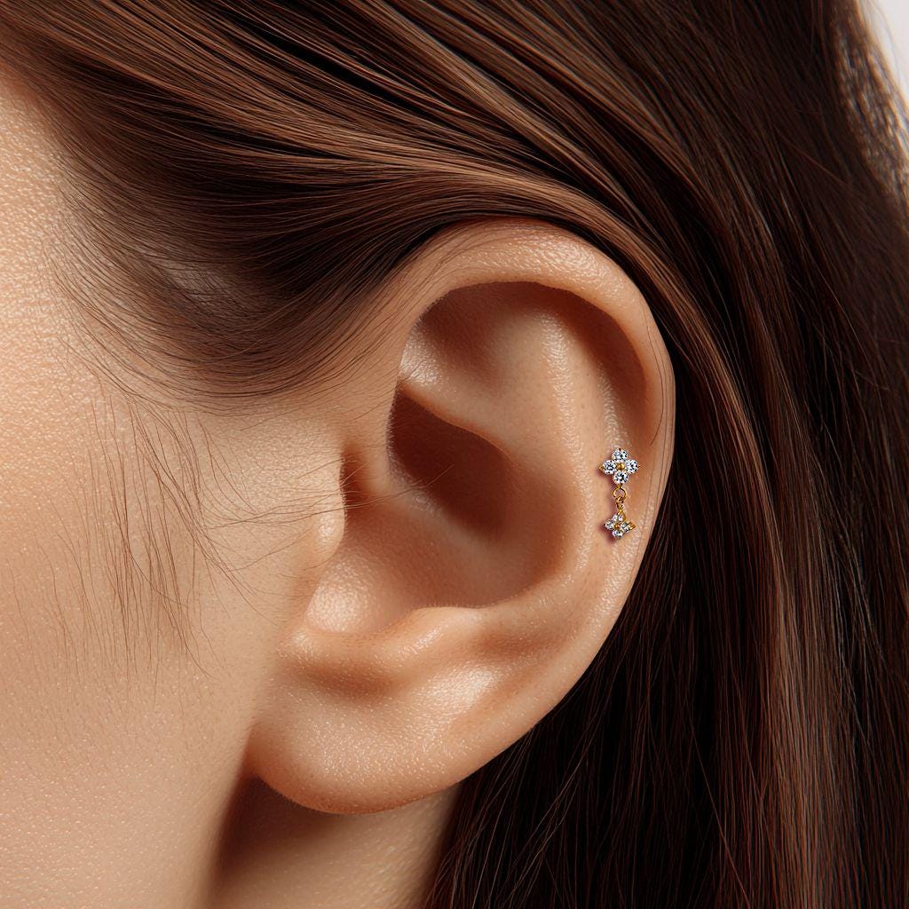 18G/16G Titanium Dangle Stud Earring • Tragus Earring • Helix • Cartilage • Internally threaded • Flat Back Earring• Gift for Her