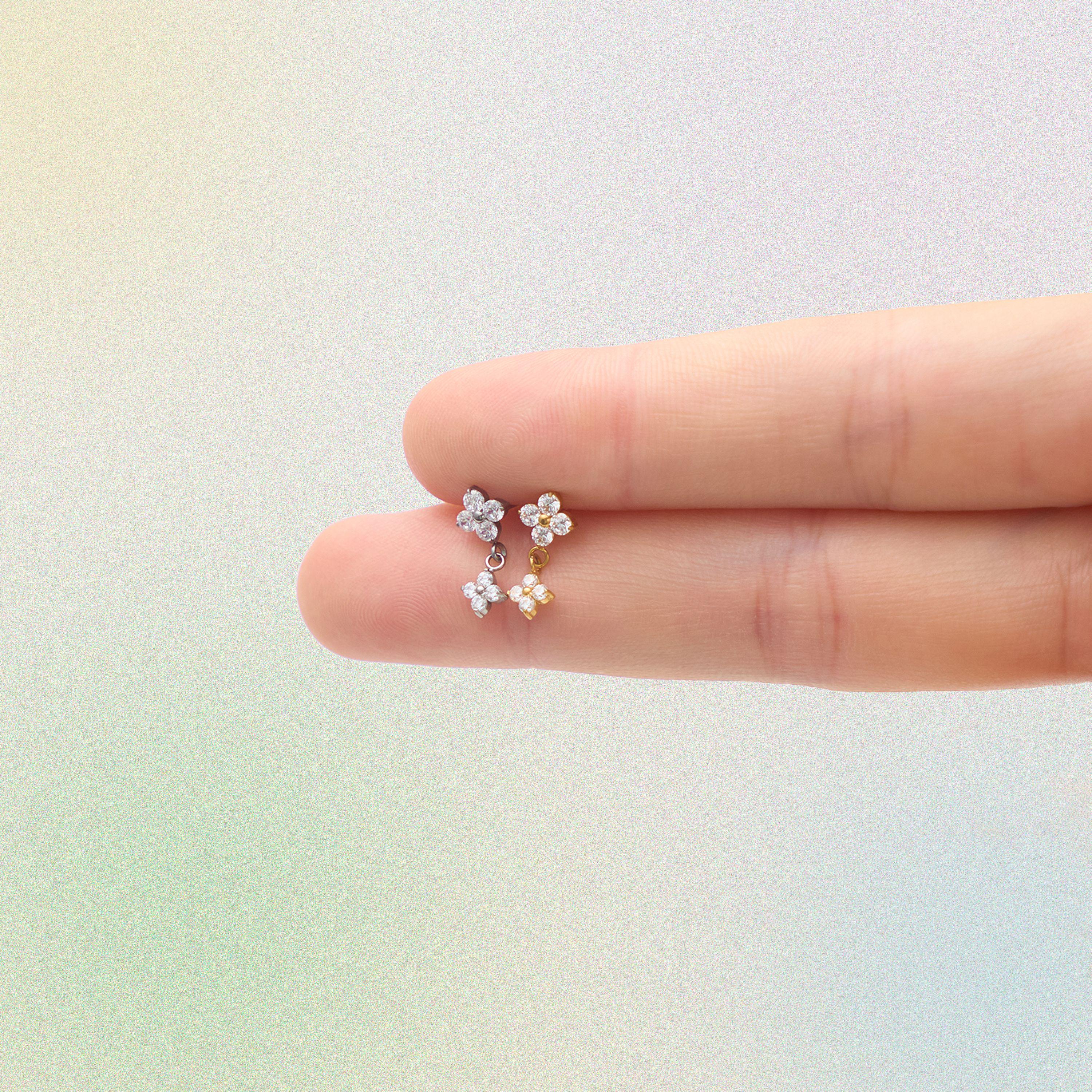 18G/16G Titanium Dangle Stud Earring • Tragus Earring • Helix • Cartilage • Internally threaded • Flat Back Earring• Gift for Her