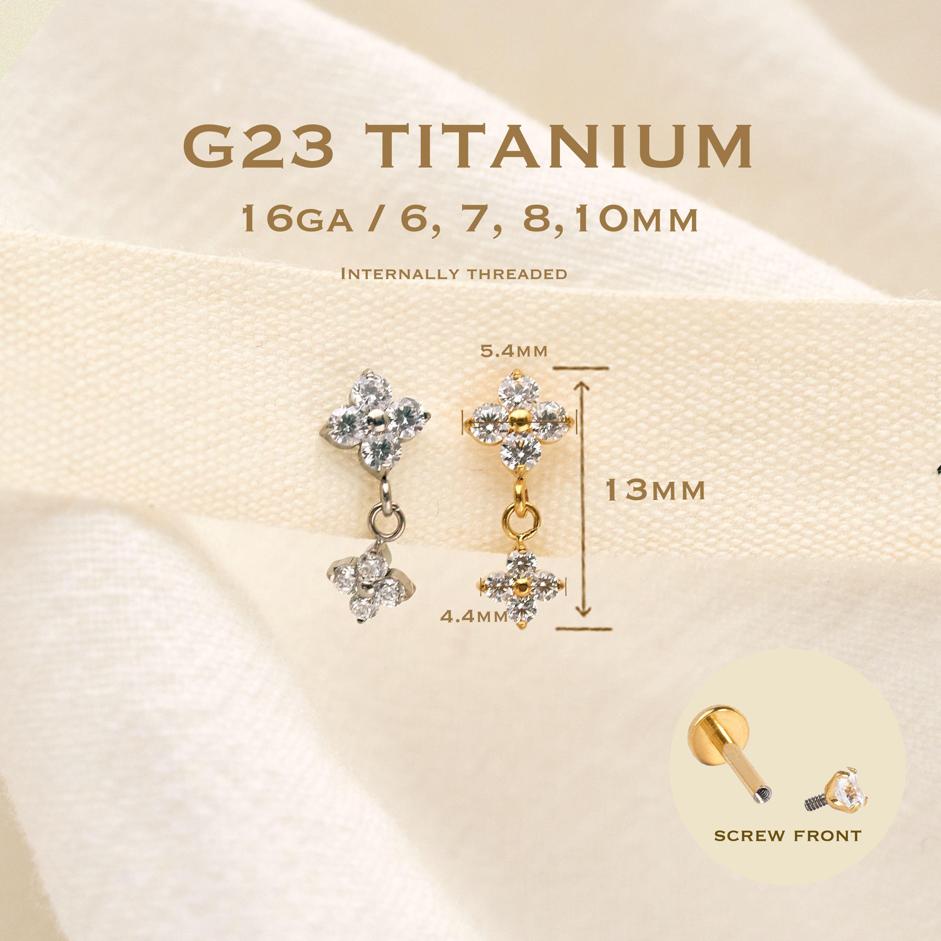 18G/16G Titanium Dangle Stud Earring • Tragus Earring • Helix • Cartilage • Internally threaded • Flat Back Earring• Gift for Her