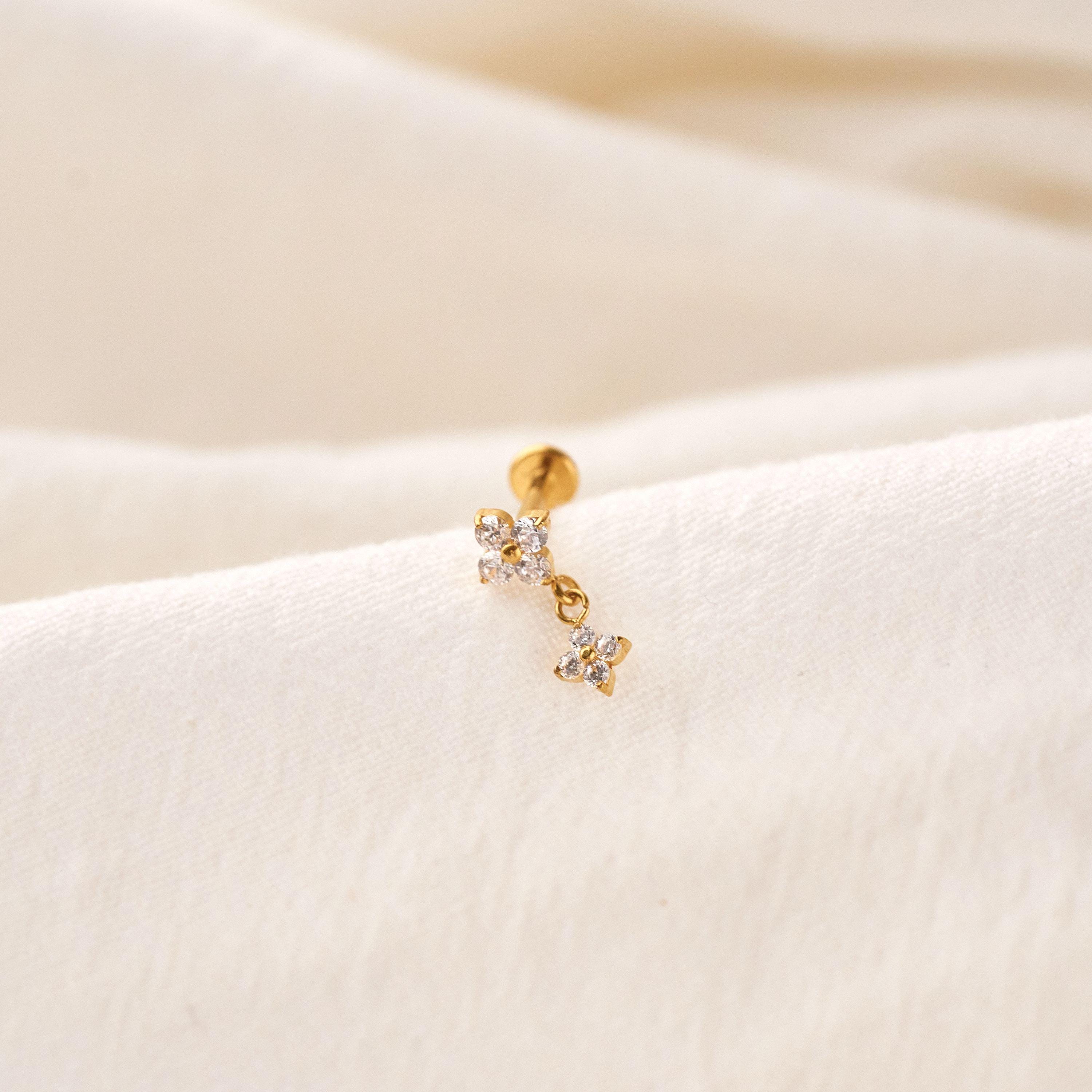 18G/16G Titanium Dangle Stud Earring • Tragus Earring • Helix • Cartilage • Internally threaded • Flat Back Earring• Gift for Her