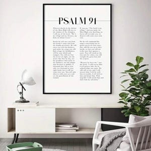 Black and White Psalm 91 Wall Art Print Bible Verse Scripture Poster Minimalist Christian Home Decor Spiritual Gift for Protection and Faith