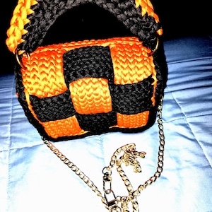 Orange and black crochet Tessie bag