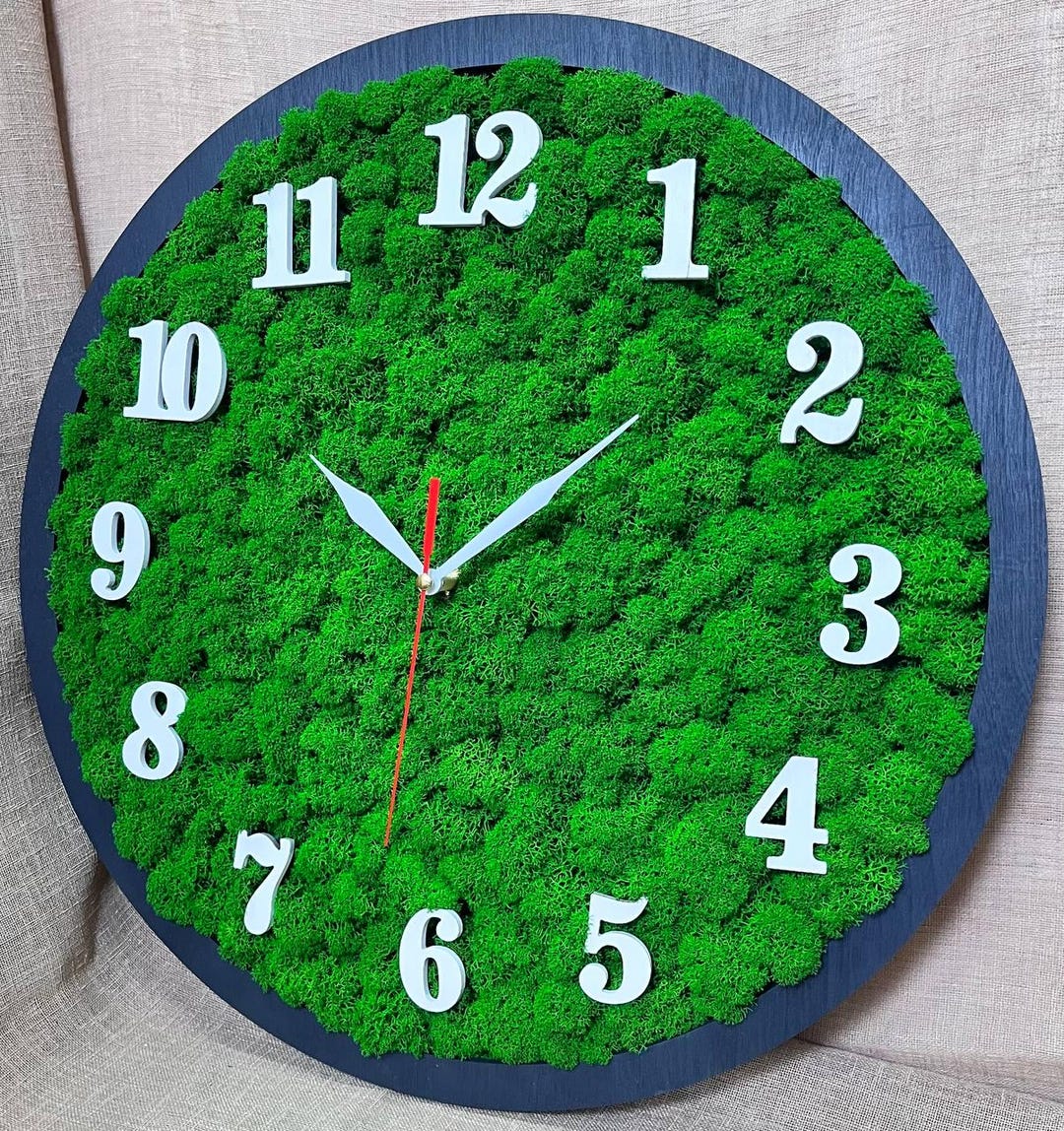 Wood Wall Clock With Moss, Personalized Wall Clock, Preserved Moss ...