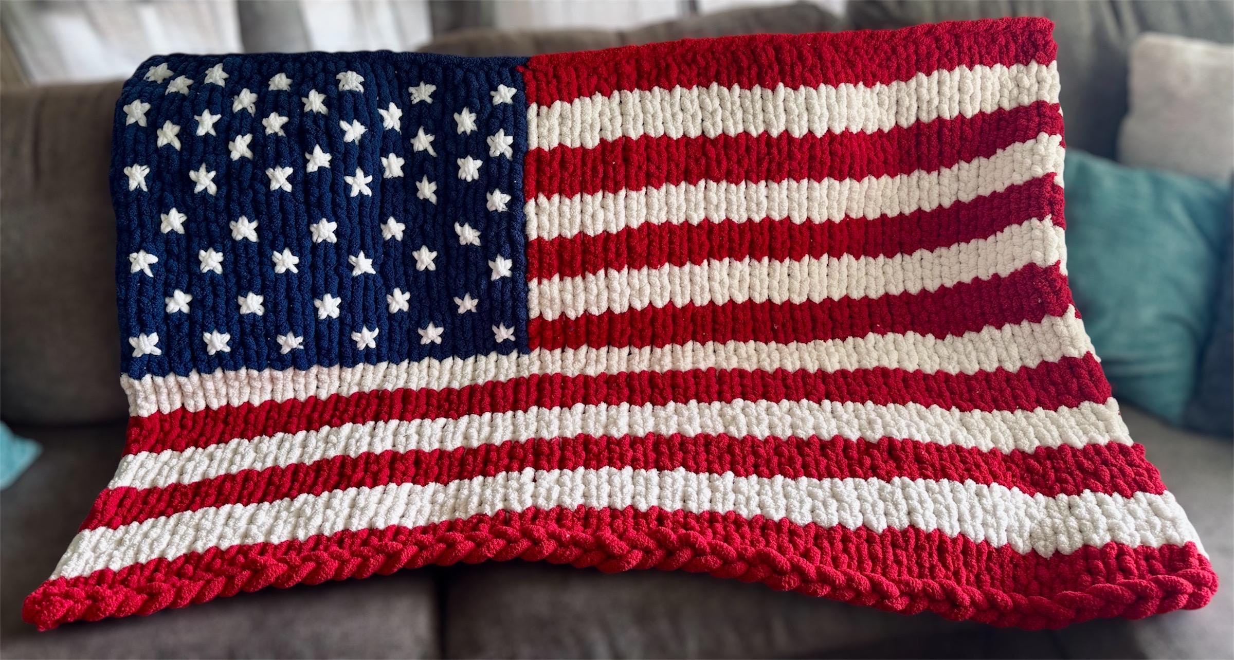 American Flag Chunky Blanket