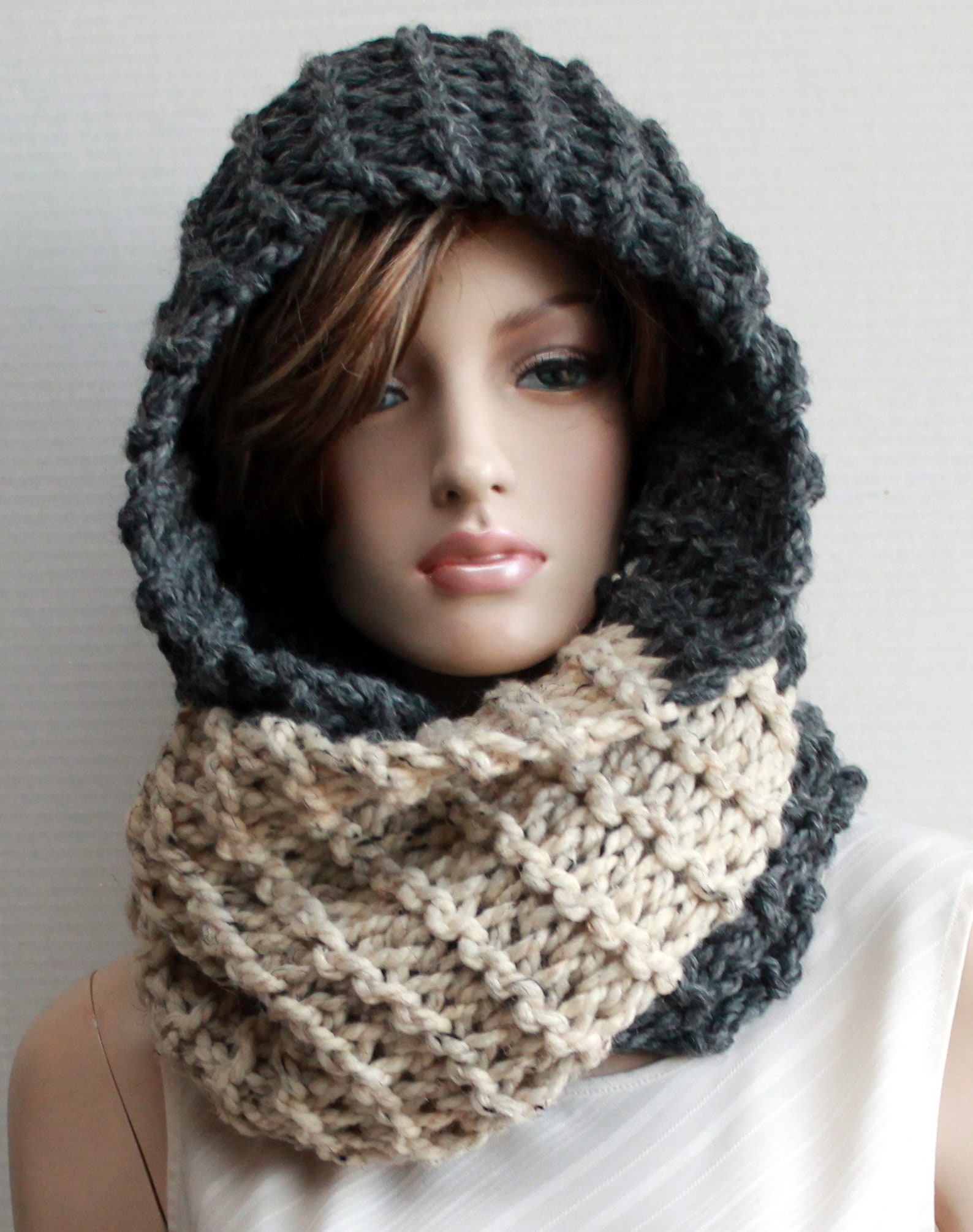 Knit Cowl Oversized Scarf Ombre Scarf Wool Infinity Scarf Etsy
