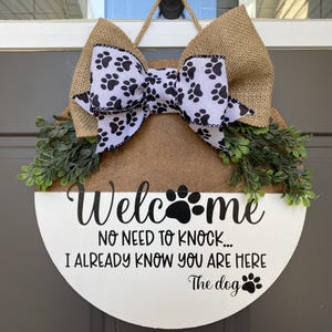 Dog Door Hanger Sign, Front Door Dog Welcome Sign, Front Porch Sign, Welcome Wooden Sign, Welcome Door Hanger, Dog Decor, Dog Lovers
