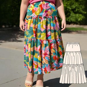 3-Tier Maxi Skirt PDF Sewing Pattern: Elastic Waist Boho Skirt (Instant Download)