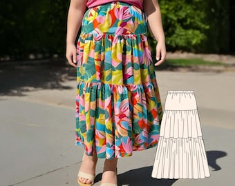 3-Tier Maxi Skirt PDF Sewing Pattern: Elastic Waist Boho Skirt (Instant Download)