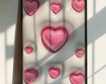 Roze ballonhartposter - 3D digitale print voor preppy en schattige wanddecoratie - Meisjesachtige esthetische downloadbare kunst