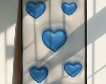 Blauwe 3D-hartposter – digitale print met ballontextuur – esthetische preppy wandkunst voor rustige, trendy en zachte ruimtes