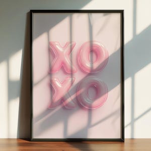 XOXO Balloon Letters Poster – Pink 3D Typography with Affirmations – Cute Preppy Decor for Valentine’s Day or Girly Aesthetic Rooms