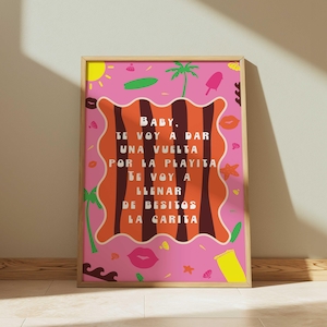 Bad Bunny Lyrics Poster, Pink Summer Wall Art, Trendy Summer Print, Beach Home Decor, Music Lover gift, Digital Print