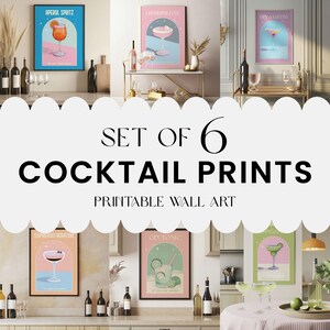 Puede incluir: Conjunto de seis láminas imprimibles de cócteles con ilustraciones retro de Aperol Spritz, Cosmopolitan, Dry Martini, Espresso Martini, Gin Tonic y Margarita. Ideal para decoración de pared.