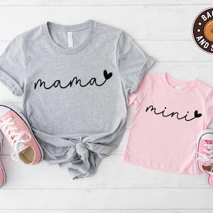 Mama Mini with Heart Shirt, Mama Mini Shirt, Mother and Daughter Matching Shirt, Minimal Mama Mini Shirt,Mother&#39;s Day Shirt,Mommy and Me Tee