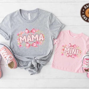 Floral Coquette Mama Mini Shirt, Mommy and Me Shirt, Mother&#39;s Day Shirt, New Mom Shirt, Mama Mini Matching Shirt, Gift For Mom, Floral Shirt