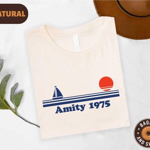 Jaws Amity 1975 Shirt, Amity Island Tee, Retro Movie Graphic T-shirt, Beach Vacation Shirt, Horror Fan Gift Top, Beach Thriller Sweatshirt