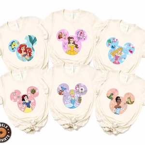 ディズニープリンセス マッチングシャツ、ミッキーヘッドプリンセス T シャツ、シンデレラベル スウェットシャツ、エルサ アリエル ラプンツェル T シャツ、ディズニープリンセス キッズ T シャツ
