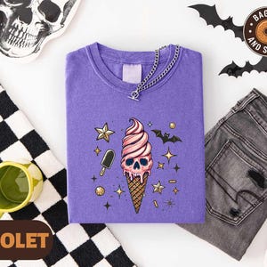 Summerween Ice Cream Shirt, Comfort Colors Funny Horror Summer T-Shirt, Cute Spooky Season Top, Halloween Summer Sweater, Melting Ghost Tee