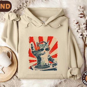 Cooles Dj Katzen-Shirt, lustiges Katzen Meme T-Shirt, stilvolles Katzenliebhaber Geschenk, lustige Katze mit Kopfhörern, Musik spielender Katzen-Pullover, trendiges Party-Shirt