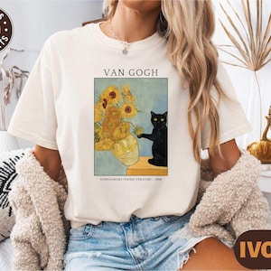 Van Gogh Cat Shirt, Irises Cat Art Tee, Comfort Colors Artistic Cat T-Shirt, Funny Vintage Painter Shirt, Ladies Aesthetic Cat Lover Sweater
