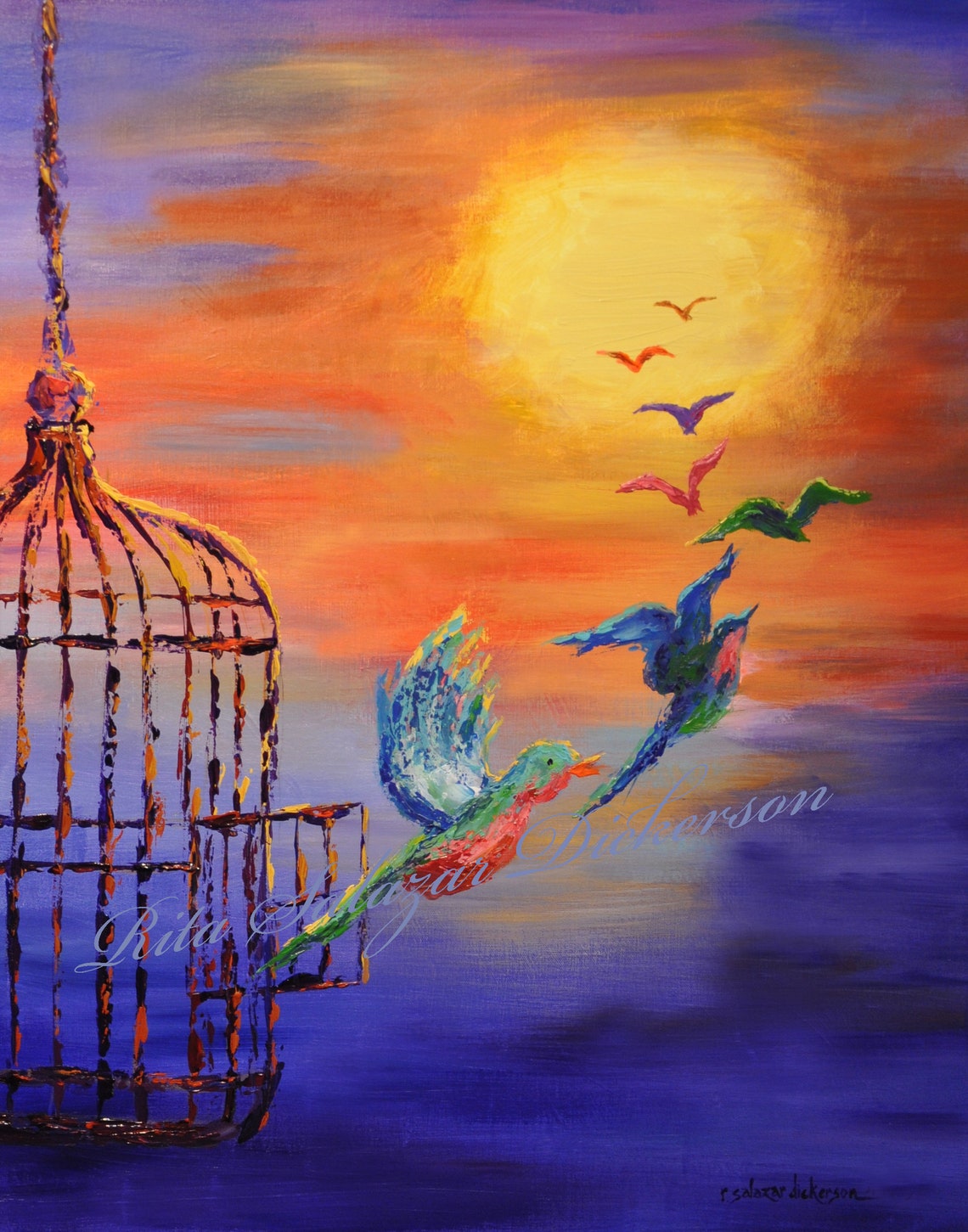 Birds of Freedom Art Print, Bird Painting Etsy