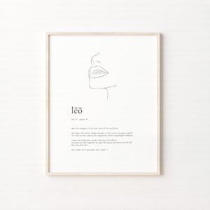 Leo Zodiac Zodiac Art | Divine Feminine Wall Art | Gift for Her | Leo Digital Download | One Line Drawing | Celestial Printable Decor