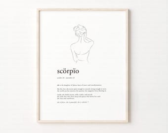 Scorpio Zodiac Digital Print | Astrology Wall Art | Horoscope Poster | Scorpio Gift for Her | Celestial Home Decor | Digital Download
