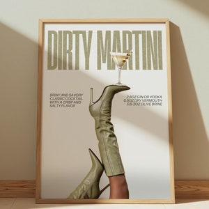 PODANE! Dirty Martini | Sztuka ścienna | Wydruk artystyczny | Wystrój domu | Wydruk Martini | Plakat koktajlowy | Wystrój baru | Modny | Nowoczesny retro vintage |