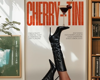 Cherry Martini Digital Download | Wall Art, Art Print, Home Decor, Martini Print, Cocktail Poster, Bar Decor, Trendy, Modern Retro Vintage |