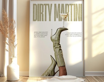 Dirty Martini Digital Download | Wall Art, Art Print, Home Decor, Martini Print, Cocktail Poster, Bar Decor, Trendy, Modern Retro Vintage |
