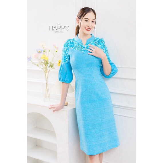 thai cotton dress Thai Cotton Printed Dress – Chinese Collar • Full Inner Lining • Soft &  Comfortable