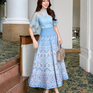 modern thai dress for ladies Thai Silk Dress: Pastel Purple Woven Cotton Outfit