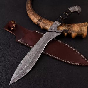 Espada falcata de Damasco hecha a mano / Cuchillo Bowie falcata de Damasco hecho a mano / Cuchillo Bwoie grande / Cuchillo Bwoie forjado / Regalos personalizados