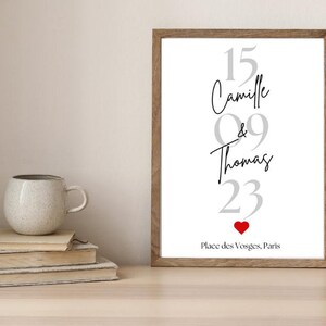 Personalisiertes Paarplakat, Erinnerung an ein Treffen, Valentinstag, Valentinstagsgeschenk. Individueller Pärchendruck, personalisiertes Kartenposter.