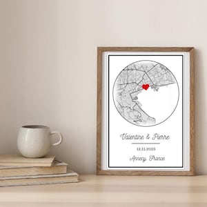 Gepersonaliseerde koppelposter, datum, voornamen en plaats, huwelijksverjaardag, Valentijnsdagcadeau, aanpasbaar koppelcadeau