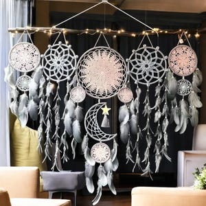5pcs Boho Dream Catchers Set, Macrame Moon Dreamcatcher Wall Hanging, Ramadan Home Decor, Nursery Ornament, Boho Bedroom Wall Art