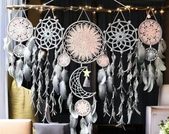 Macrame Moon Dreamcatcher Set: Boho Nursery Wall Hanging, Ramadan Decor