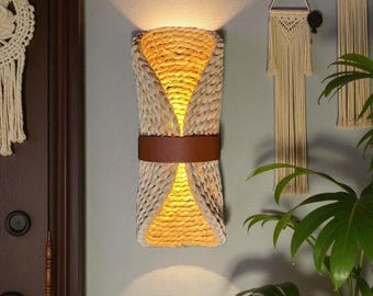 Japanese Rattan Wall Lamp | Boho Woven Light Fixture
